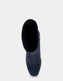 Comfortable Women's Heeled Ankle Boot in Navy Stretch Gabardine Fabric
