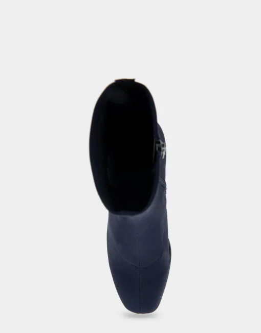 Comfortable Women's Heeled Ankle Boot in Navy Stretch Gabardine Fabric