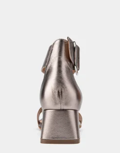 Comfortable Women's Heeled Sandal in Silver Genuine Leather