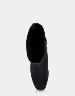 Comfortable Women's Heeled Ankle Boot in Black Stretch Gabardine Fabric