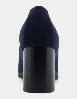 Comfortable Women's Heeled Pump in Navy Stretch Fabric