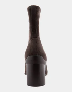 Comfortable Women's Heeled Ankle Boot in Java Stretch Faux Suede