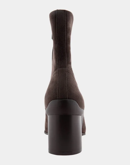 Comfortable Women's Heeled Ankle Boot in Java Stretch Faux Suede
