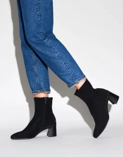 Comfortable Women's Heeled Ankle Boot in Black Stretch Gabardine Fabric