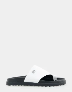 Comfortable Women's Hooded Toe Ring Footbed Sandal in White Leather