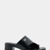 Comfortable Women's Hooded Toe Ring Block Heel Slide Sandal in Black Leather