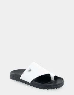 Comfortable Women's Hooded Toe Ring Footbed Sandal in White Leather
