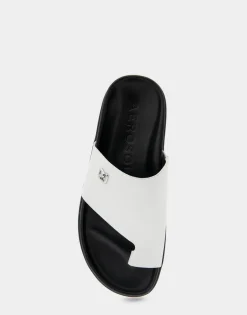 Comfortable Women's Hooded Toe Ring Footbed Sandal in White Leather