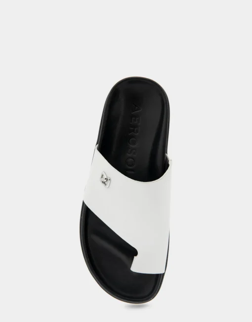 Comfortable Women's Hooded Toe Ring Footbed Sandal in White Leather