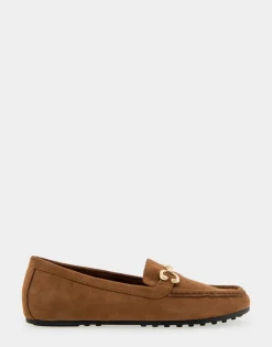 Comfortable Women's Horsebit Driver Moc in Tobacco Faux Suede Faux Suede