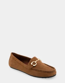 Comfortable Women's Horsebit Driver Moc in Tobacco Faux Suede Faux Suede