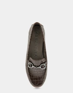 Comfortable Women's Horsebit Driver Moc in Chocolate Croco Faux Leather Croco Faux Leather