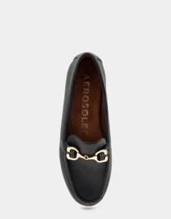 Comfortable Women's Horsebit Driver Moc in Black Pebbled Faux Leather Faux Leather
