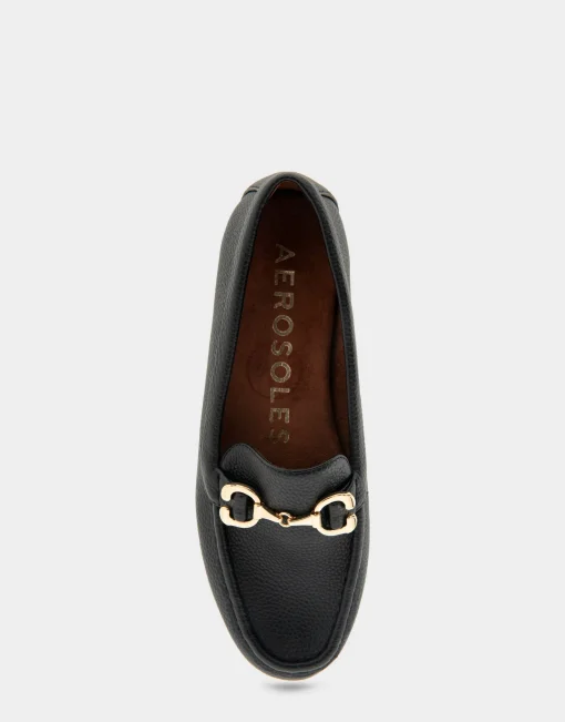 Comfortable Women's Horsebit Driver Moc in Black Pebbled Faux Leather Faux Leather