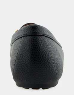 Comfortable Women's Horsebit Driver Moc in Black Pebbled Faux Leather Faux Leather