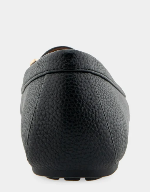 Comfortable Women's Horsebit Driver Moc in Black Pebbled Faux Leather Faux Leather