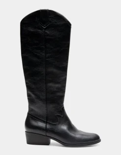 Comfortable Women's Knee High Western Boot in Black Burnished Leather