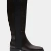 Comfortable Women's Knee High Elastic Inset Equestrian Boot in Java Grainy Faux Leather Faux Leather