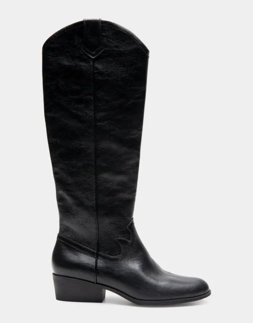 Comfortable Women's Knee High Western Boot in Black Burnished Leather