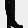 Comfortable Women's Knee High Platform Boot in Black Suede