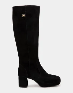 Comfortable Women's Knee High Platform Boot in Black Suede