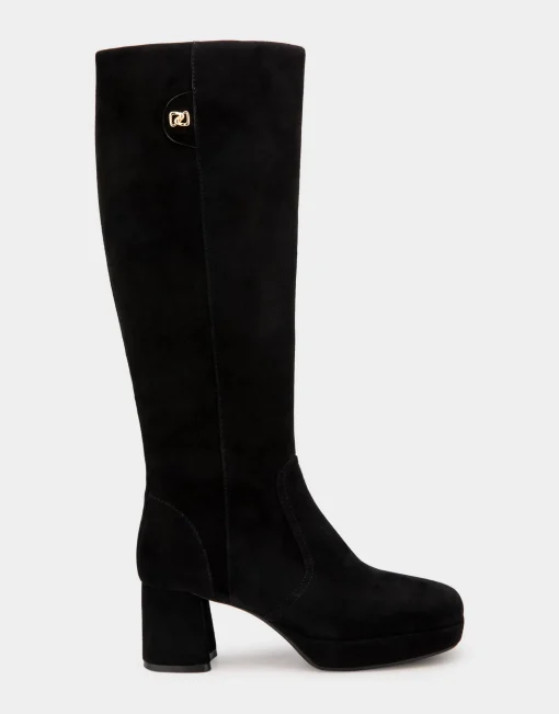 Comfortable Women's Knee High Platform Boot in Black Suede