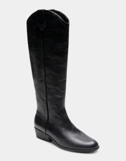 Comfortable Women's Knee High Western Boot in Black Burnished Leather
