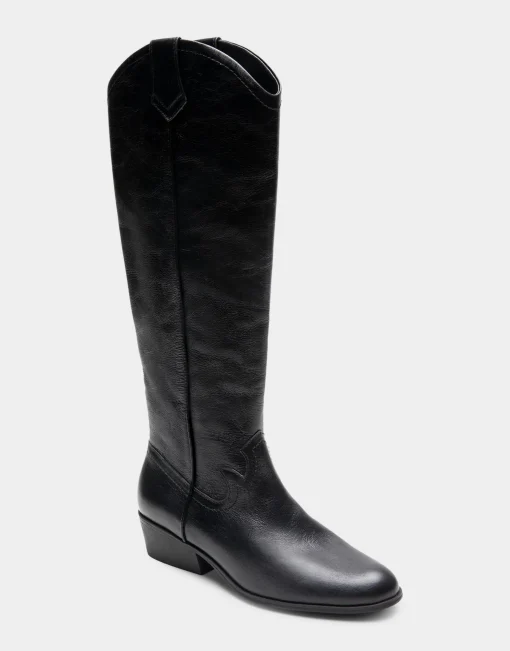 Comfortable Women's Knee High Western Boot in Black Burnished Leather