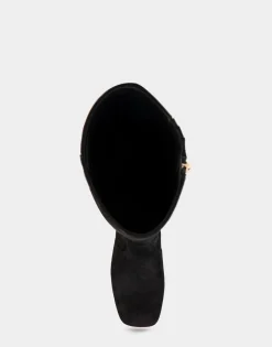 Comfortable Women's Knee High Platform Boot in Black Suede