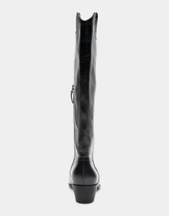 Comfortable Women's Knee High Western Boot in Black Burnished Leather