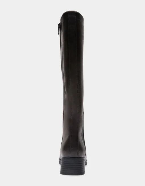 Comfortable Women's Knee High Elastic Inset Equestrian Boot in Java Grainy Faux Leather Faux Leather