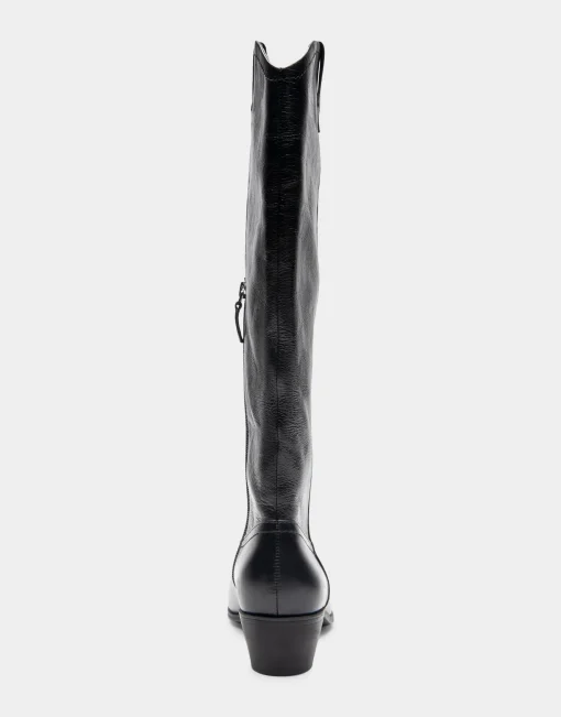 Comfortable Women's Knee High Western Boot in Black Burnished Leather