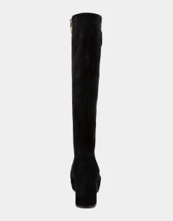 Comfortable Women's Knee High Platform Boot in Black Suede