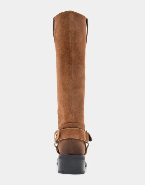 Comfortable Women's Knee High Squared Toe Engineer Boot in Tobacco Suede