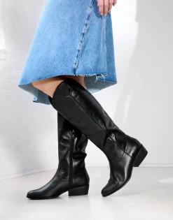 Comfortable Women's Knee High Western Boot in Black Burnished Leather
