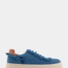 Comfortable Women's Lace Up Hidden Wedge Sneaker in Denim Fabric Denim Fabric