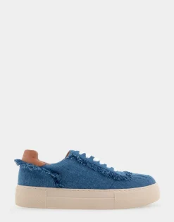 Comfortable Women's Lace Up Hidden Wedge Sneaker in Denim Fabric Denim Fabric