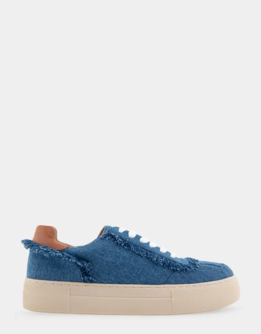 Comfortable Women's Lace Up Hidden Wedge Sneaker in Denim Fabric Denim Fabric
