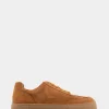 Comfortable Women's Lace Up Hidden Wedge Sneaker in Tan Suede