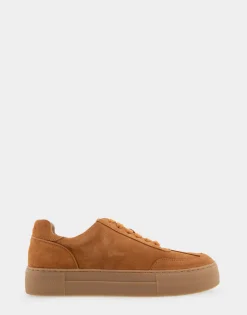 Comfortable Women's Lace Up Hidden Wedge Sneaker in Tan Suede