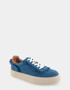 Comfortable Women's Lace Up Hidden Wedge Sneaker in Denim Fabric Denim Fabric
