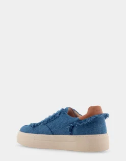 Comfortable Women's Lace Up Hidden Wedge Sneaker in Denim Fabric Denim Fabric