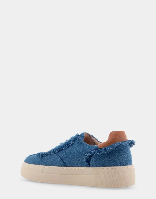 Comfortable Women's Lace Up Hidden Wedge Sneaker in Denim Fabric Denim Fabric