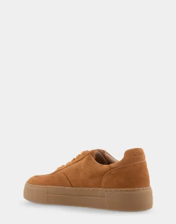 Comfortable Women's Lace Up Hidden Wedge Sneaker in Tan Suede