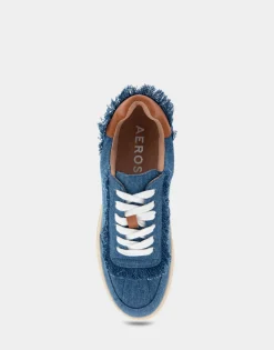 Comfortable Women's Lace Up Hidden Wedge Sneaker in Denim Fabric Denim Fabric