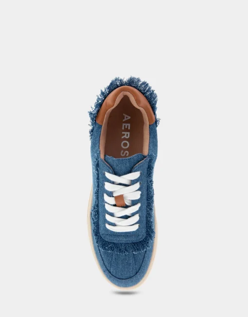 Comfortable Women's Lace Up Hidden Wedge Sneaker in Denim Fabric Denim Fabric