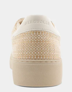 Comfortable Women's Lace Up Hidden Wedge Sneaker in Sand Raffia Combo Raffia Fabric