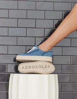 Comfortable Women's Lace Up Hidden Wedge Sneaker in Denim Fabric Denim Fabric