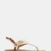 Comfortable Women's Laser Cut Slingback Thong Sandal in Soft Gold Faux Leather