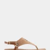 Comfortable Women's Laser Cut Slingback Thong Sandal in Doe Faux Leather Faux Suede